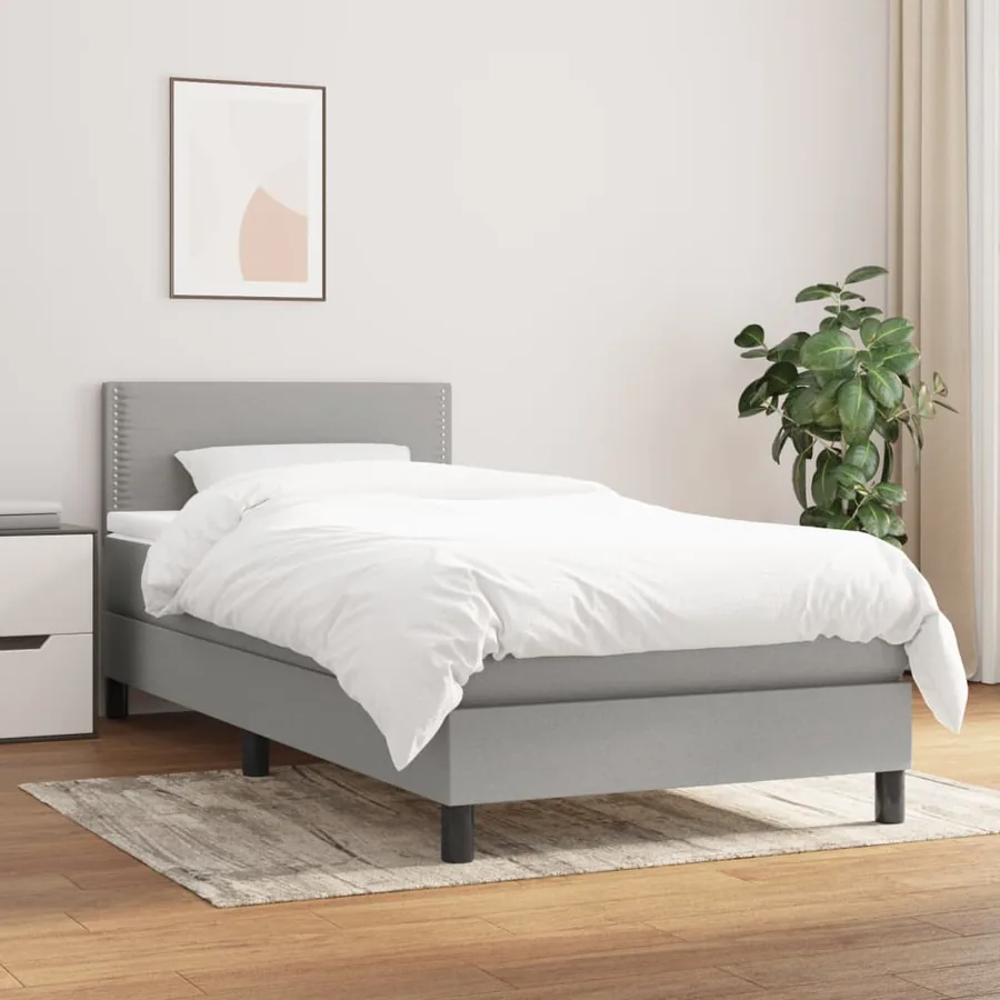 Sommier à lattes de lit avec matelas Gris clair 100x200cm Tissu