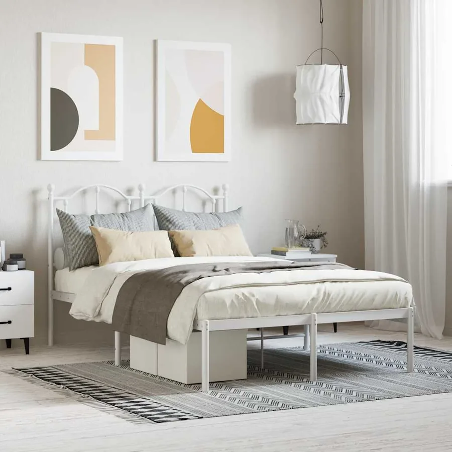 Cadre de lit métal sans matelas et tête de lit blanc 120x190 cm