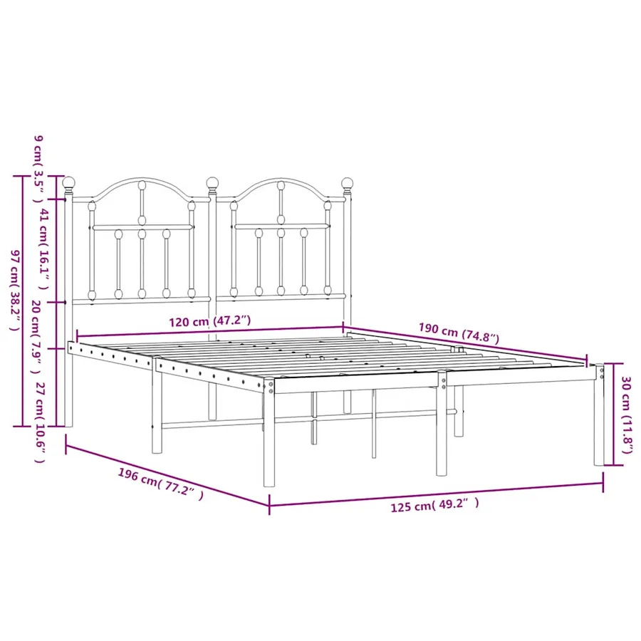 Cadre de lit métal sans matelas et tête de lit blanc 120x190 cm - 9
