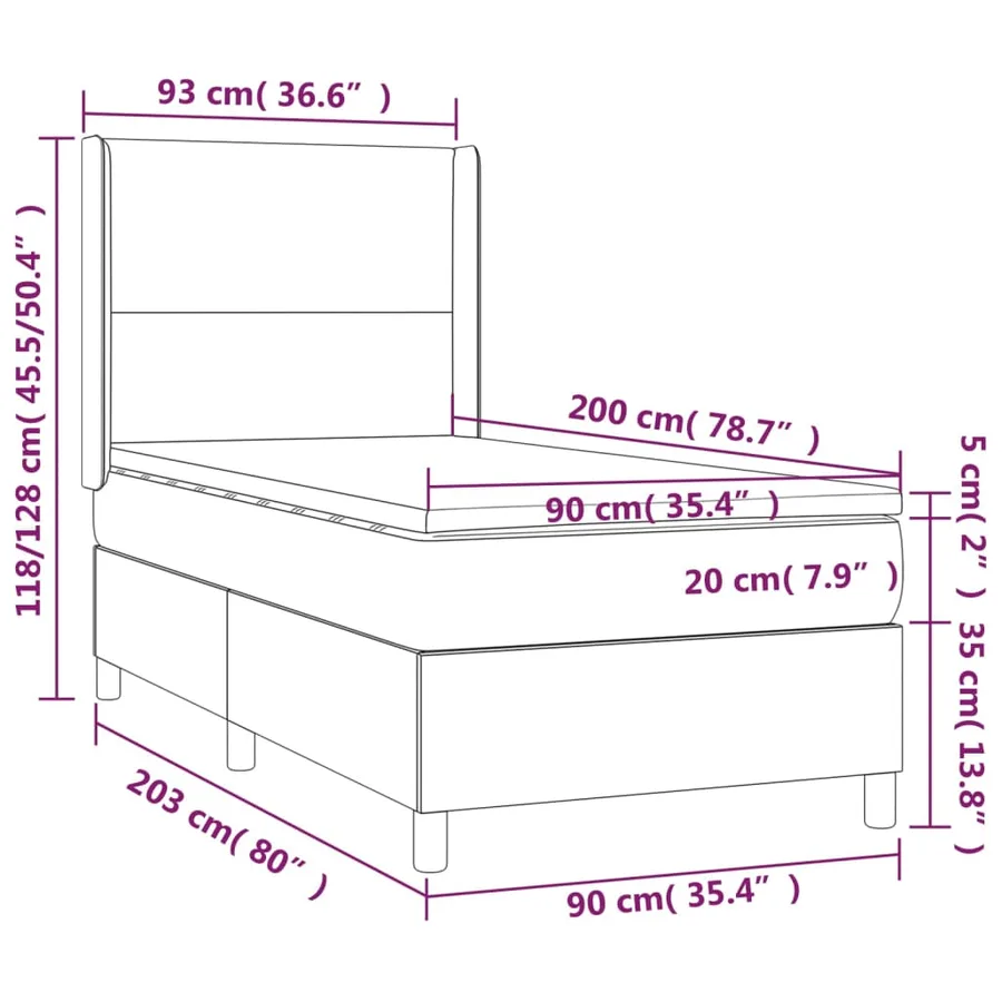 Sommier à lattes de lit matelas LED Gris clair 90x200cm Velours - 8