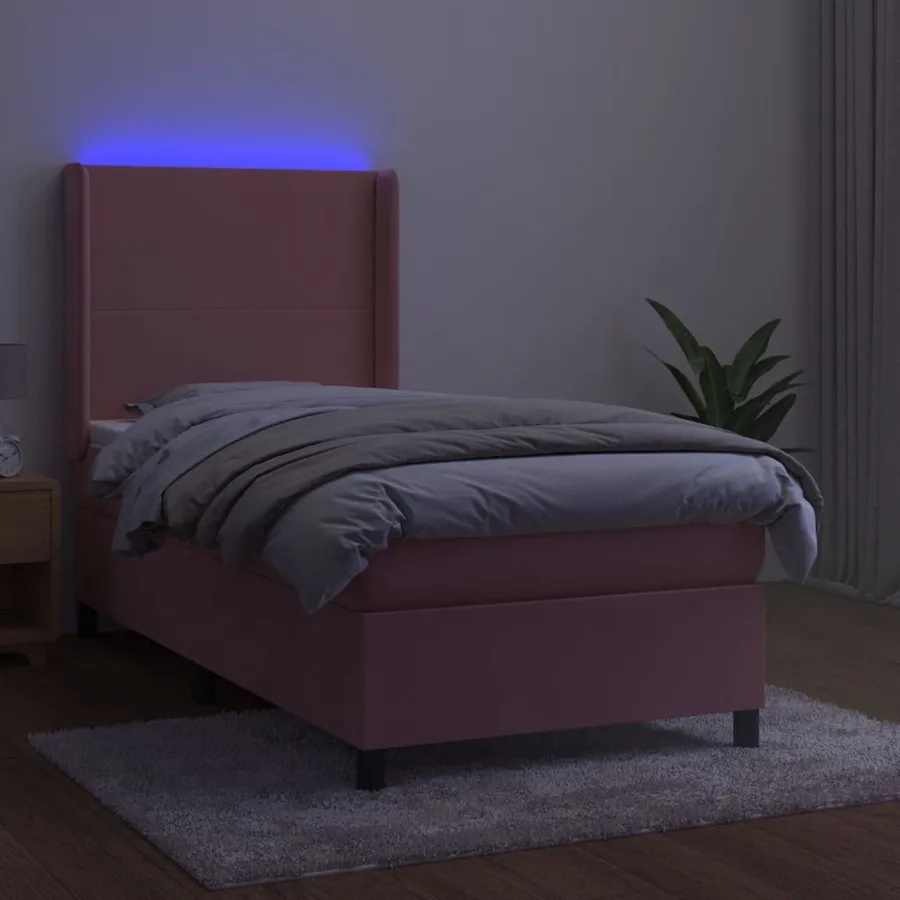 Sommier à lattes de lit matelas et LED Rose 80x200 cm Velours - 3