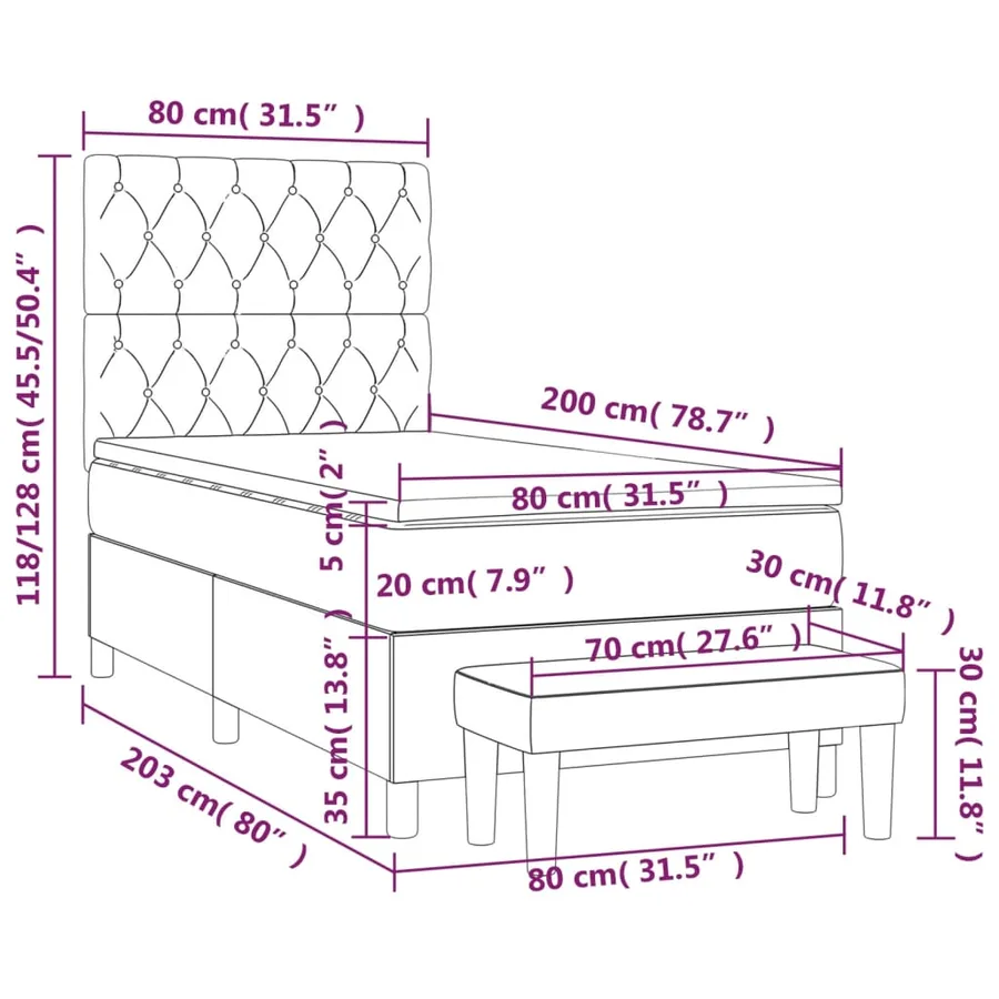 Sommier à lattes de lit avec matelas Bleu 80x200 cm Tissu - 8