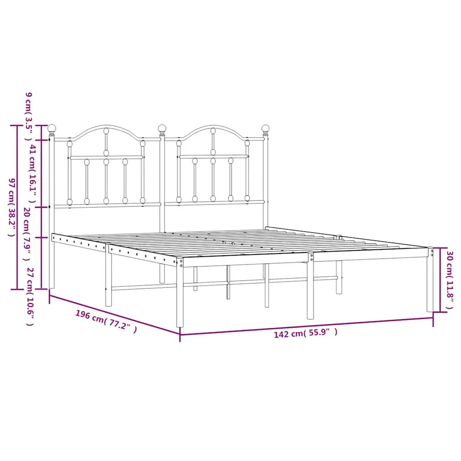 Cadre de lit métal sans matelas et tête de lit blanc 135x190 cm - 10