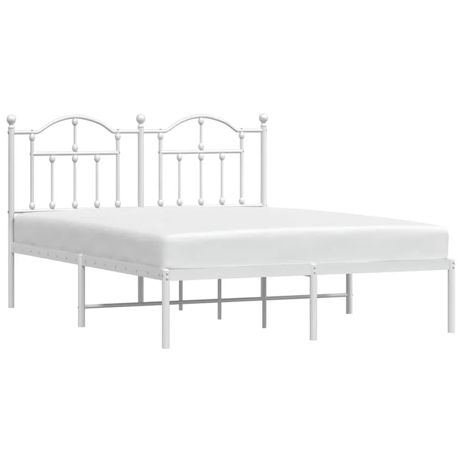 Cadre de lit métal sans matelas et tête de lit blanc 135x190 cm - 5