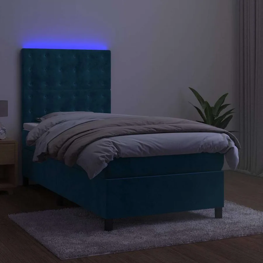 Sommier à lattes de lit matelas et LED Bleu foncé 100x200 cm - 4
