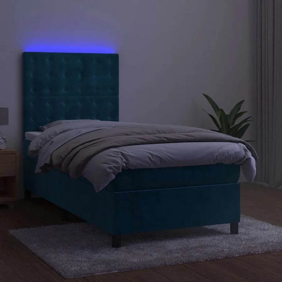 Sommier à lattes de lit et matelas et LED Bleu foncé 90x190 cm - 4