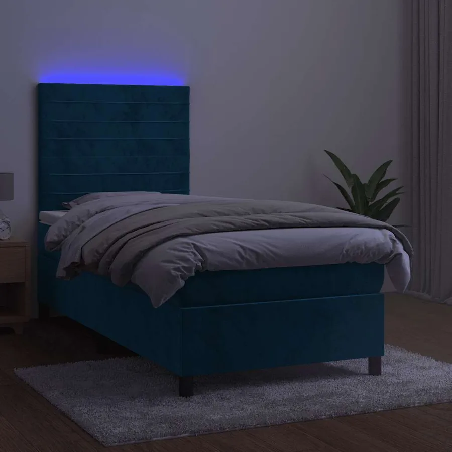 Sommier à lattes de lit avec matelas LED Bleu foncé 100x200 cm - 4