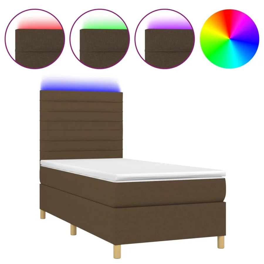 Sommier à lattes de lit matelas et LED Marron foncé 100x200 cm - 2