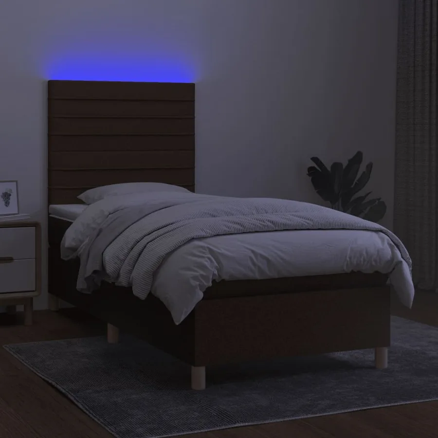 Sommier à lattes de lit matelas et LED Marron foncé 100x200 cm - 4