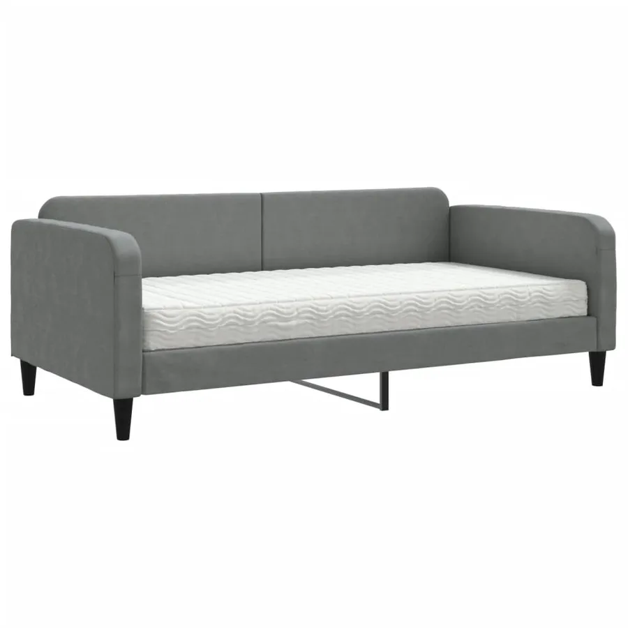 Lit de jour avec matelas gris foncé 100x200 cm tissu - 2