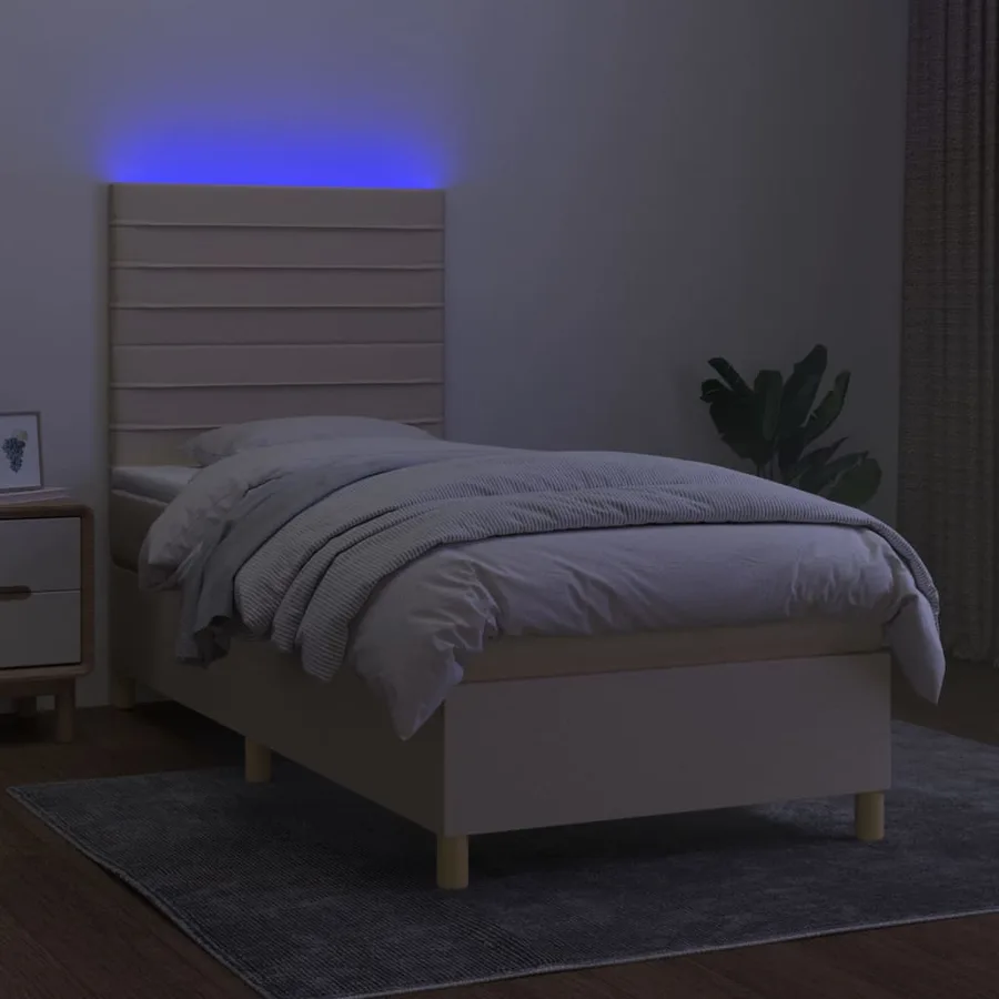 Sommier à lattes de lit et matelas et LED Crème 90x190 cm Tissu - 4