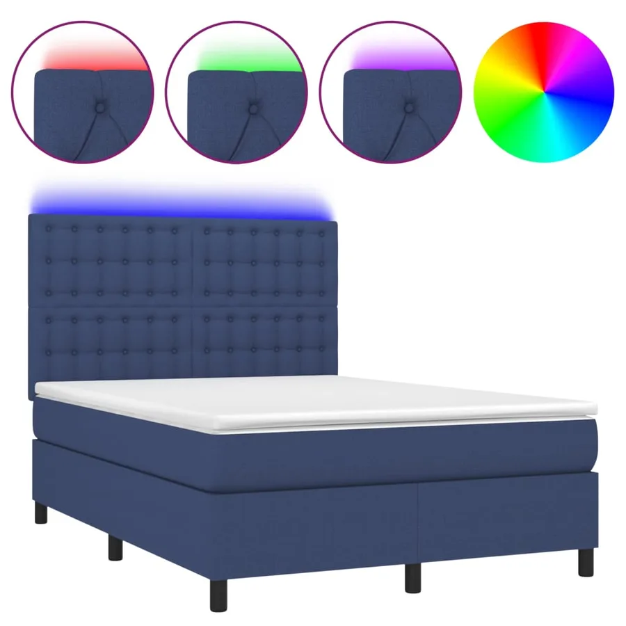 Sommier à lattes de lit et matelas et LED Bleu 140x200 cm Tissu - 2
