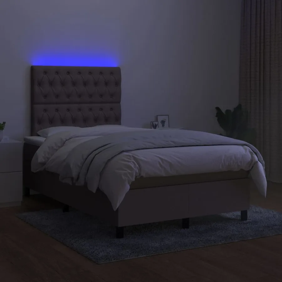 Sommier à lattes de lit et matelas et LED Taupe 120x200cm Tissu - 4