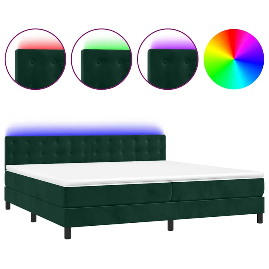 Sommier à lattes de lit matelas et LED Vert foncé 200x200 cm - 2