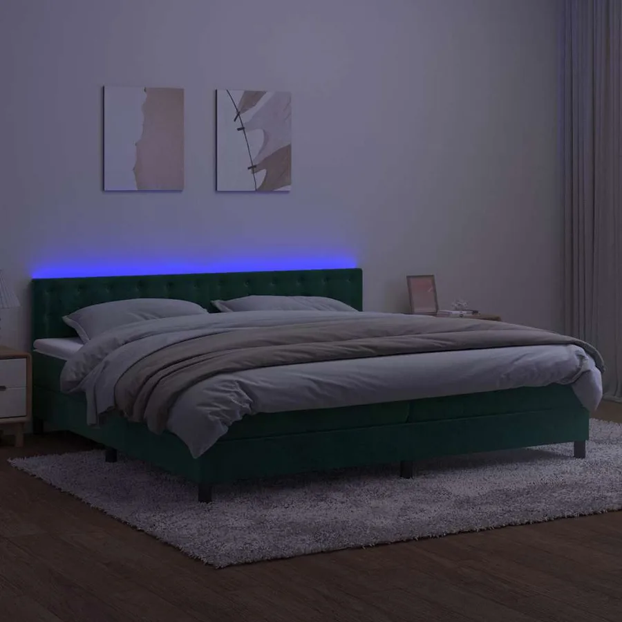 Sommier à lattes de lit matelas et LED Vert foncé 200x200 cm - 4