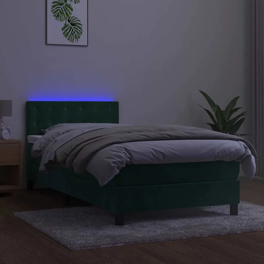 Sommier à lattes de lit avec matelas LED Vert foncé 100x200 cm - 4