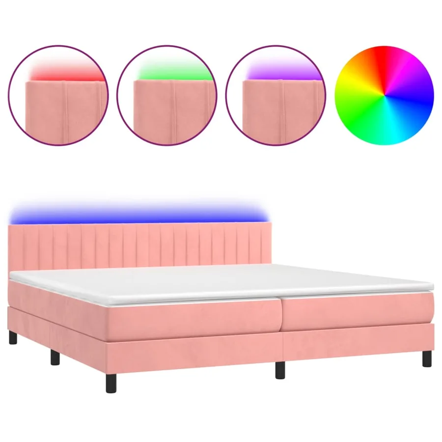 Sommier à lattes de lit avec matelas et LED Rose 200x200 cm - 2