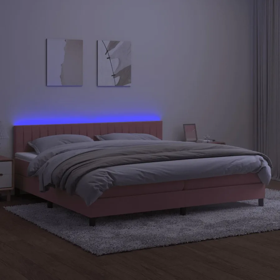 Sommier à lattes de lit avec matelas et LED Rose 200x200 cm - 4