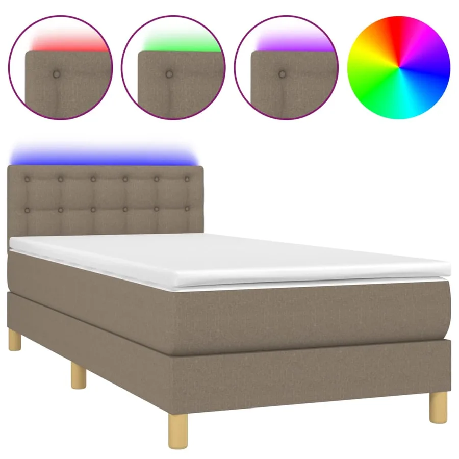 Sommier à lattes de lit avec matelas LED Taupe 80x200 cm Tissu - 2
