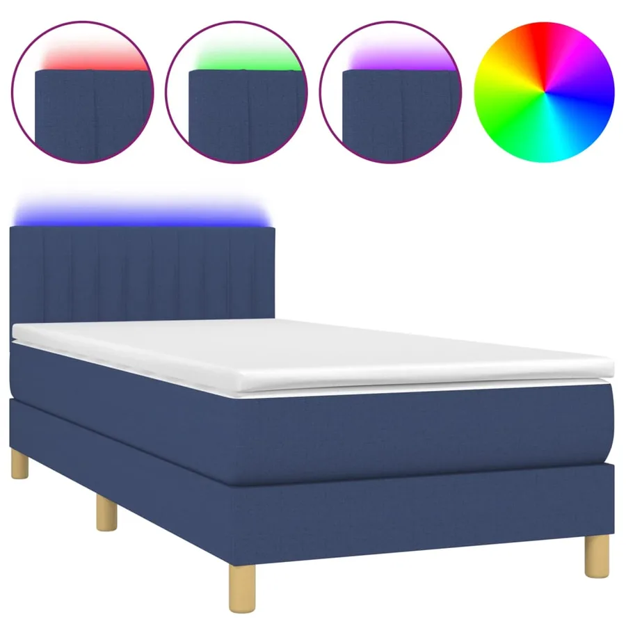 Sommier à lattes de lit avec matelas et LED Bleu 80x200cm Tissu - 2