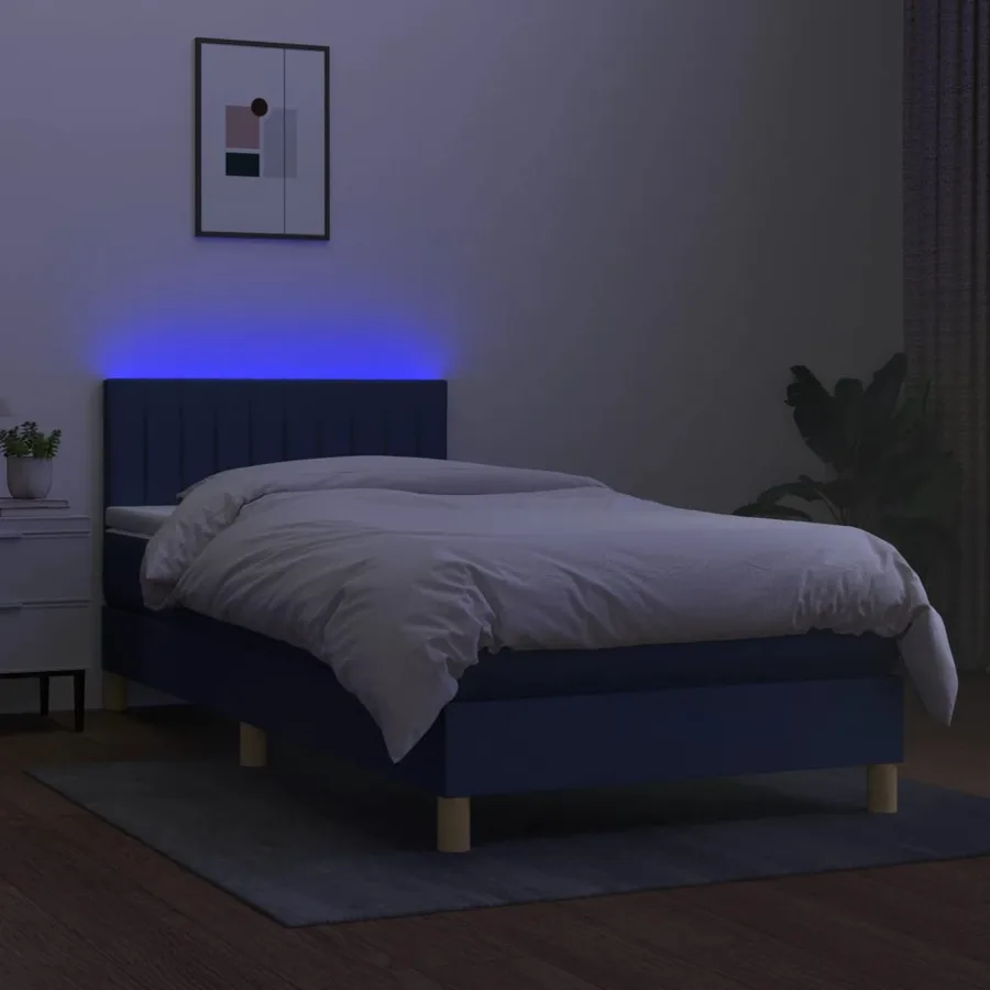Sommier à lattes de lit avec matelas et LED Bleu 80x200cm Tissu - 3