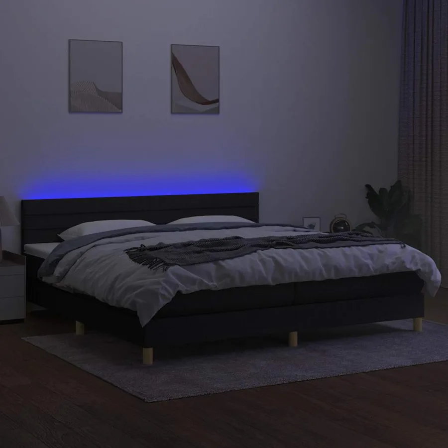 Sommier à lattes de lit et matelas et LED Noir 200x200 cm Tissu - 3