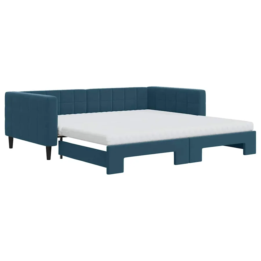 Lit de jour avec lit gigogne et matelas bleu 100x200 cm velours - 2
