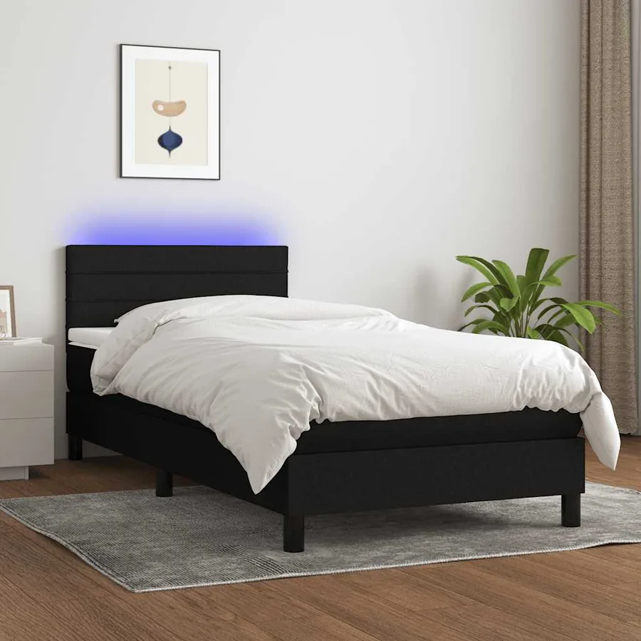 Sommier à lattes de lit avec matelas LED Noir 100x200 cm Tissu