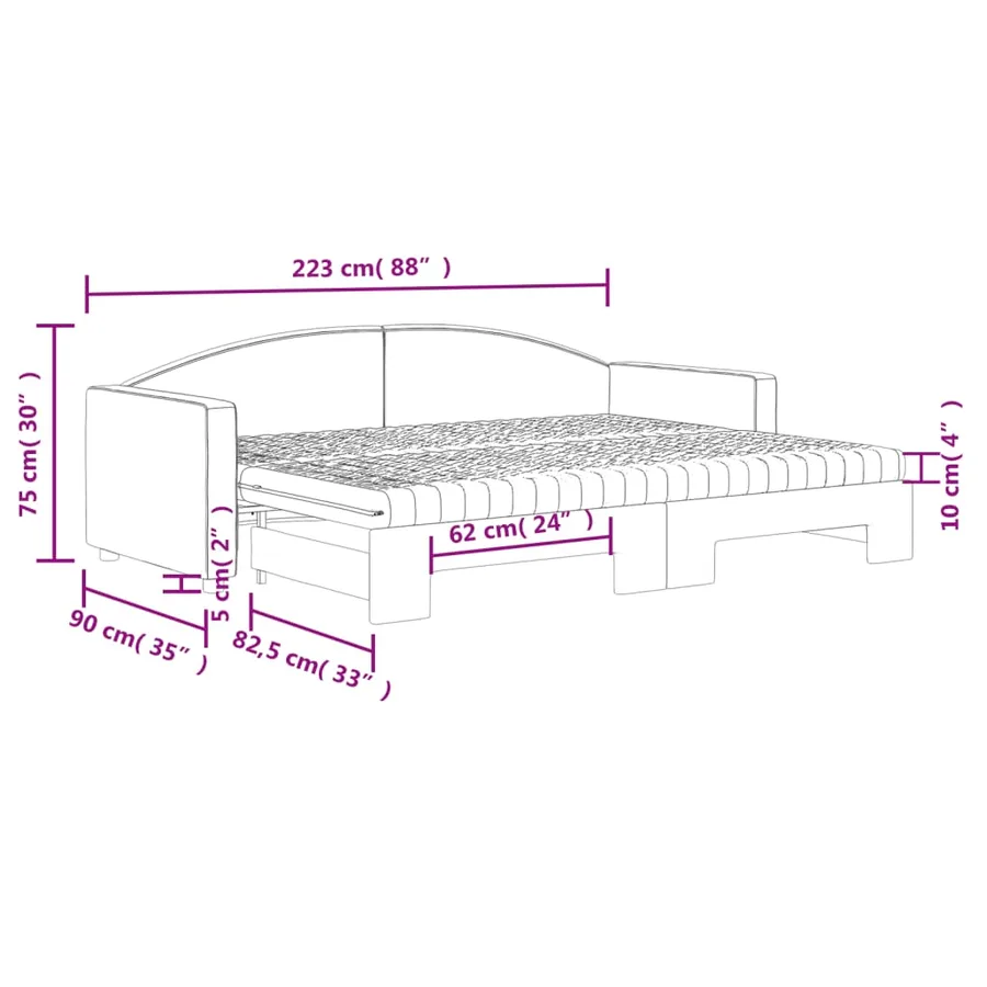 Lit de jour avec lit gigogne et matelas noir 80x200 cm tissu - 12