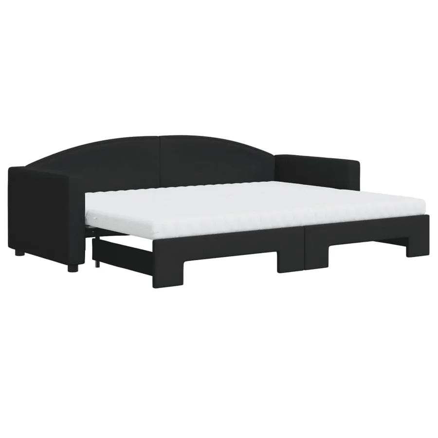 Lit de jour avec lit gigogne et matelas noir 80x200 cm tissu - 2