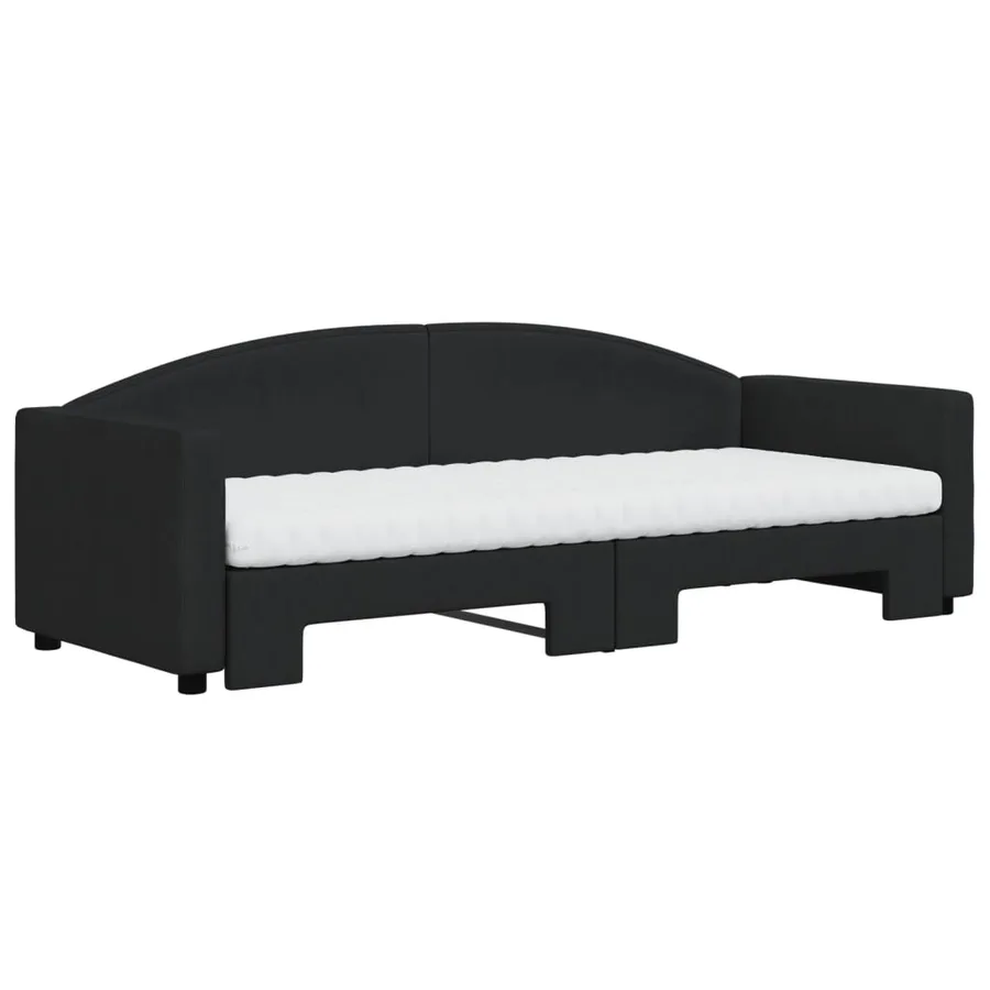 Lit de jour avec lit gigogne et matelas noir 80x200 cm tissu - 3