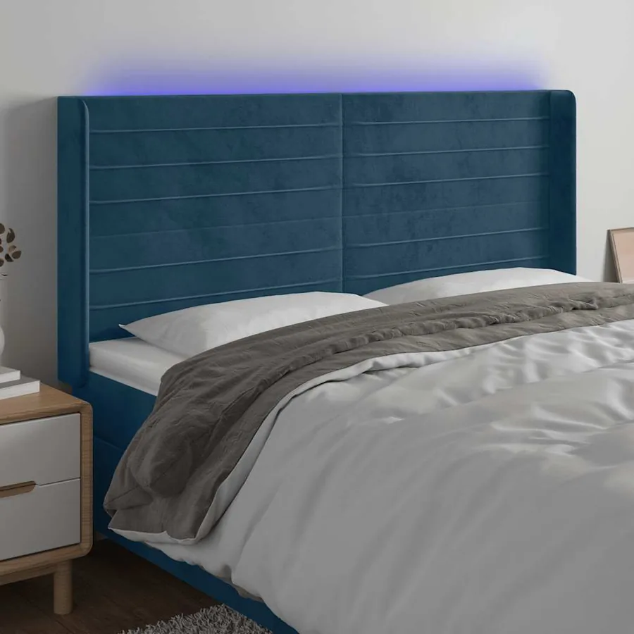 Tête de lit à LED Bleu foncé 203x16x118/128 cm Velours