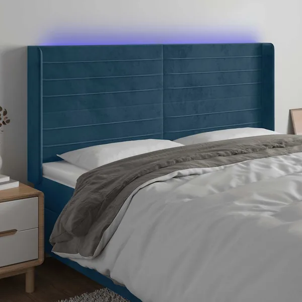 Tête de lit à LED Bleu foncé 203x16x118/128 cm Velours