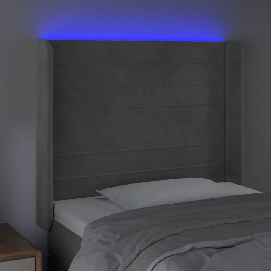 Tête de lit à LED Gris clair 93x16x118/128 cm Velours - 4