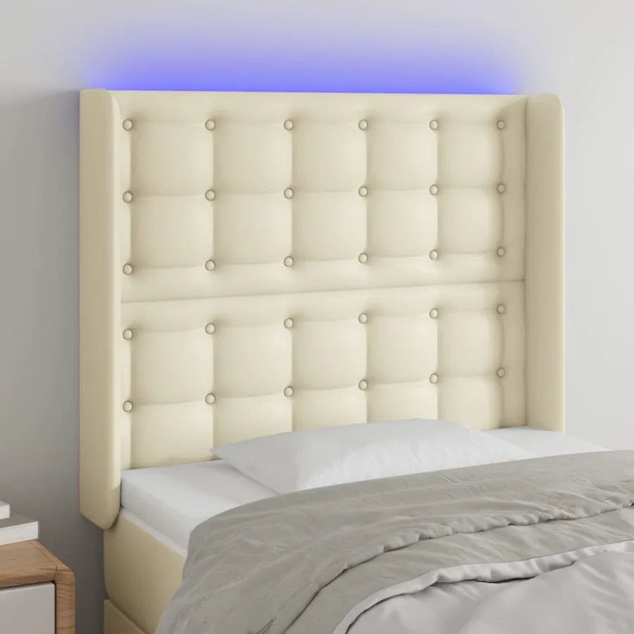 Tête de lit à LED Crème 83x16x118/128 cm Similicuir