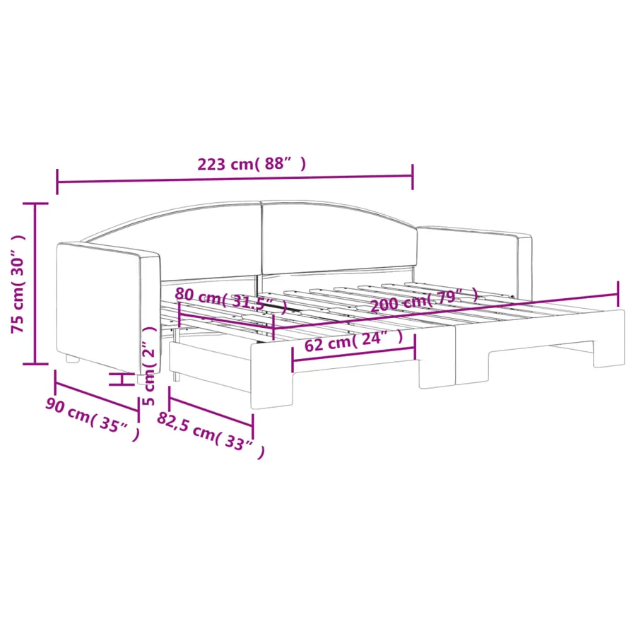 Lit de jour avec gigogne sans matelas 80x200 cm - 11
