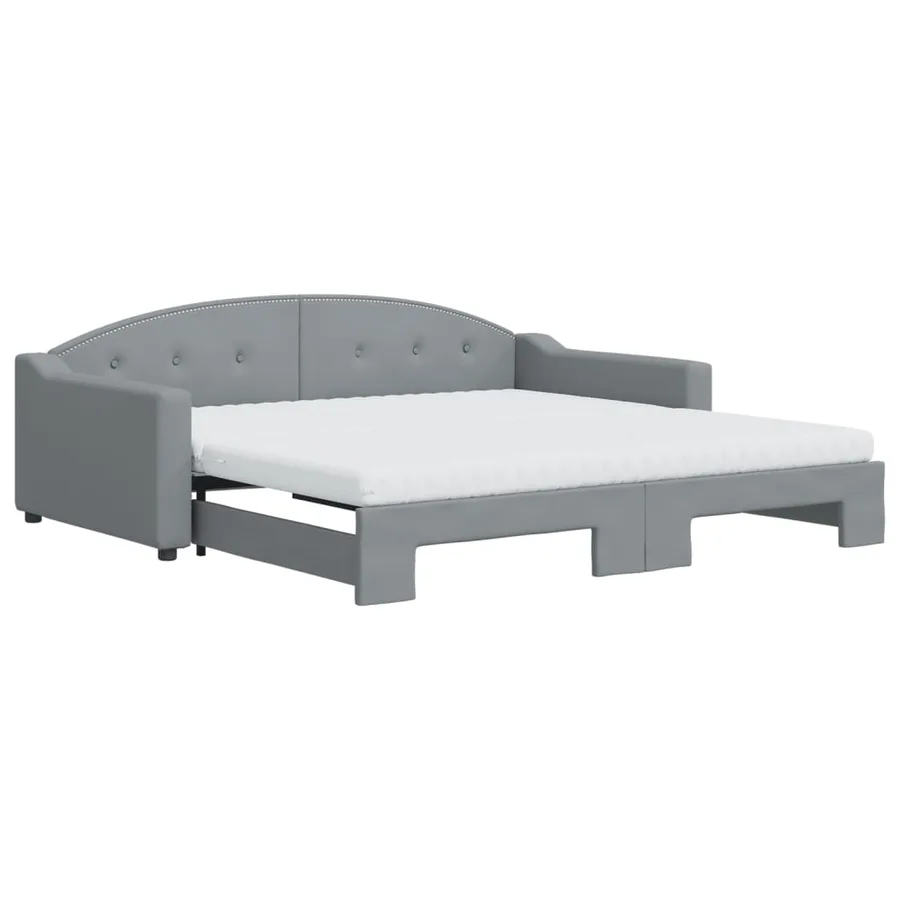 Lit de jour avec gigogne et matelas gris clair 100x200 cm tissu - 2