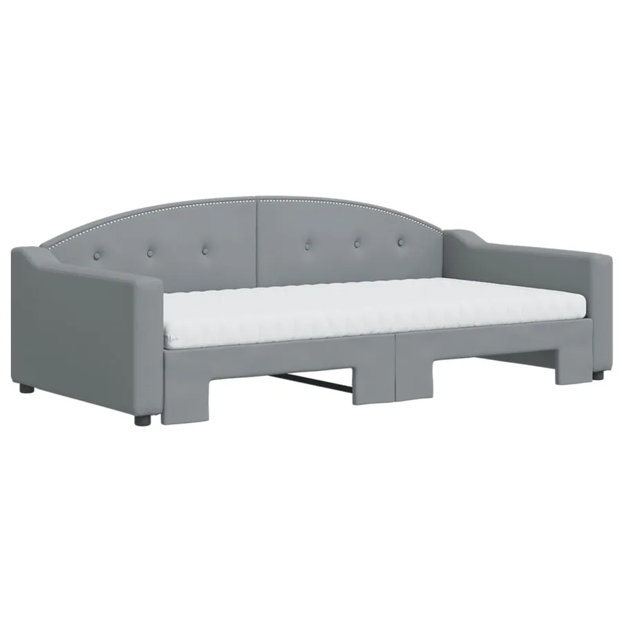 Lit de jour avec gigogne et matelas gris clair 100x200 cm tissu - 3