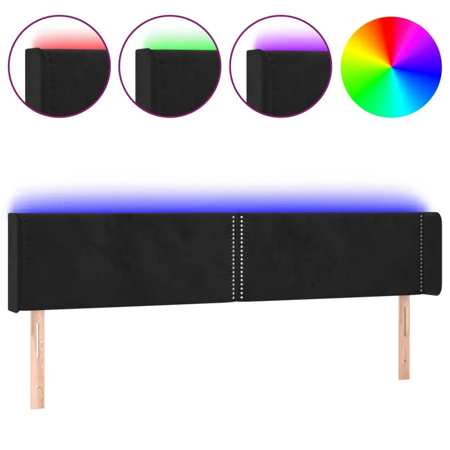 Tête de lit à LED Noir 203x16x78/88 cm Velours - 2