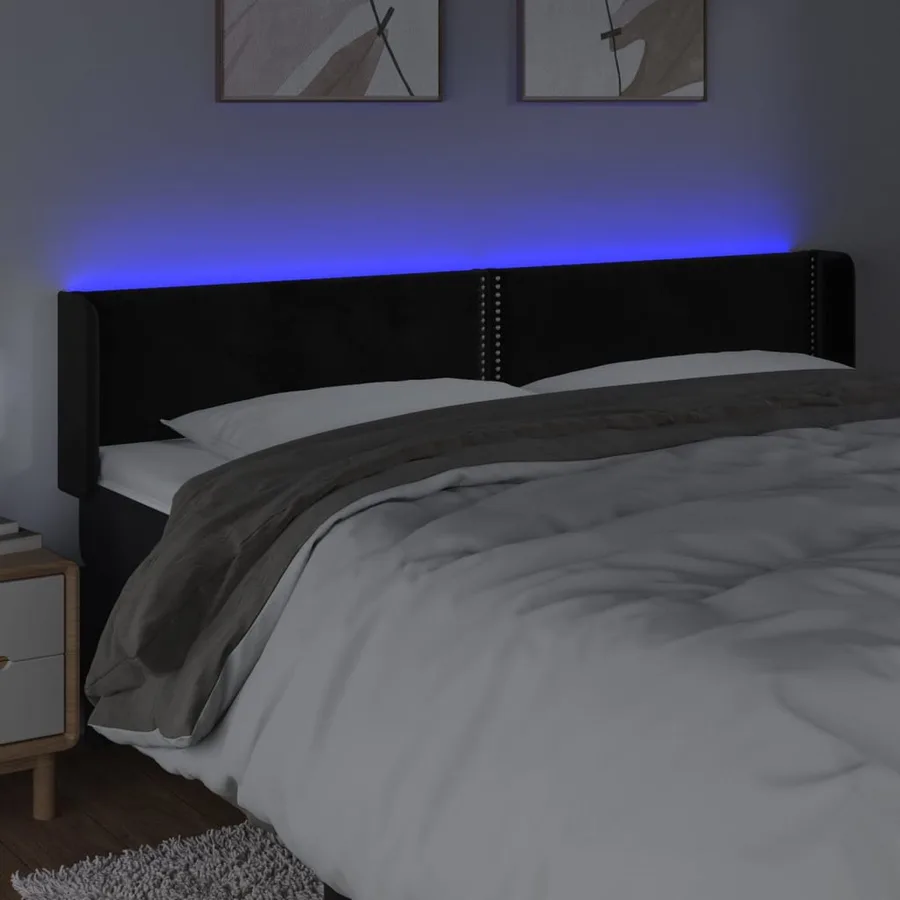 Tête de lit à LED Noir 203x16x78/88 cm Velours - 4
