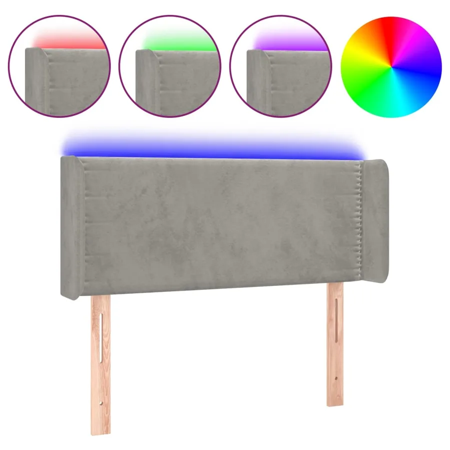 Tête de lit à LED Gris clair 93x16x78/88 cm Velours - 2
