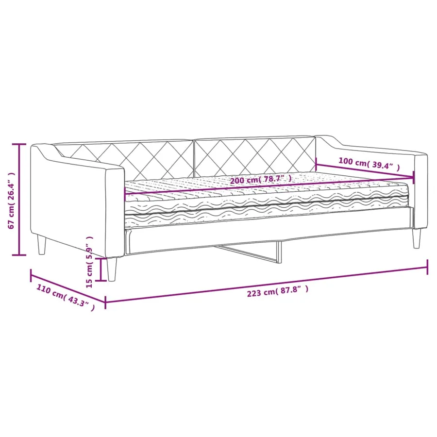 Lit de jour avec matelas taupe 100x200 cm tissu - 12