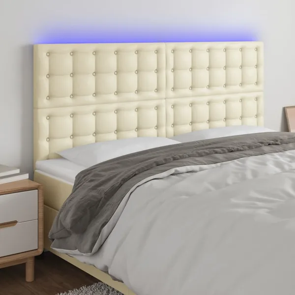 Tête de lit à LED Crème 200x5x118/128 cm Similicuir