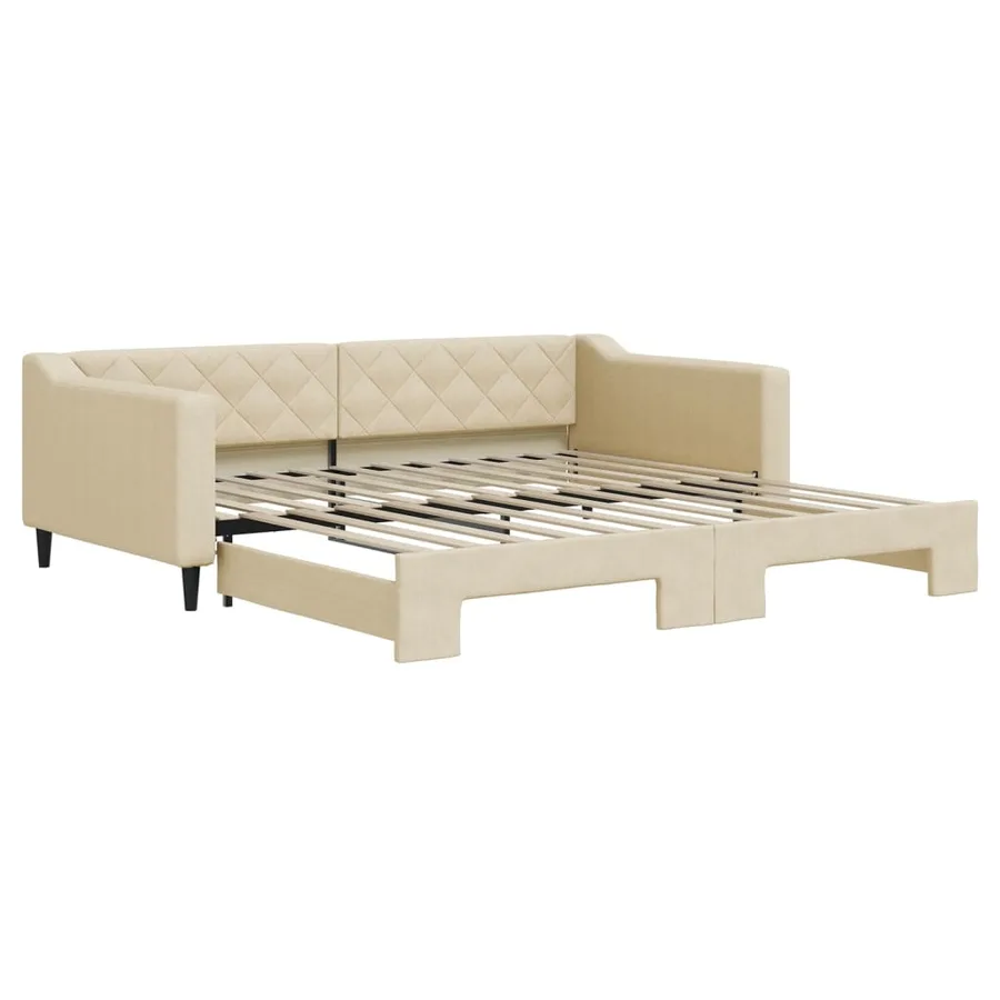Lit de jour avec lit gigogne crème 100x200 cm tissu - 2