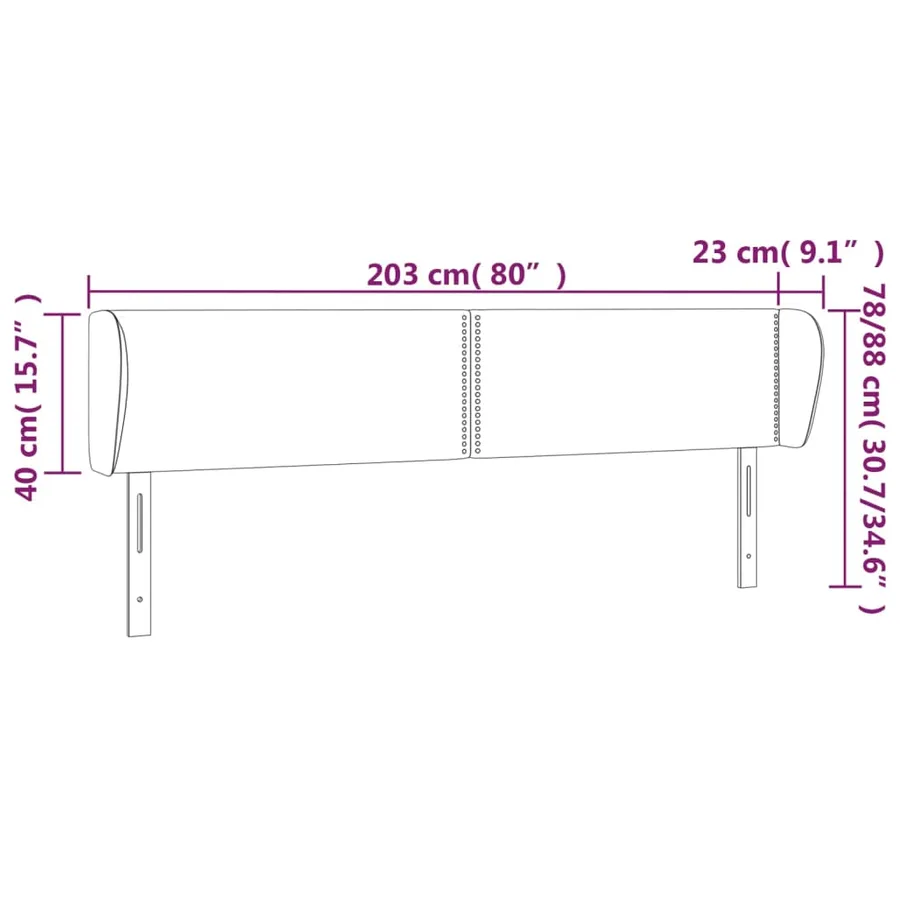 Tête de lit avec oreilles Noir 203x23x78/88 cm Velours - 9