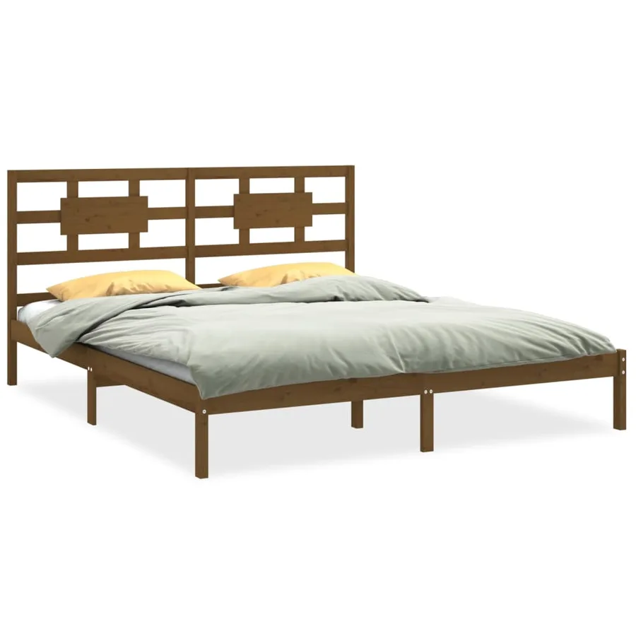Cadre de lit sans matelas marron miel 200x200 cm bois massif - 2