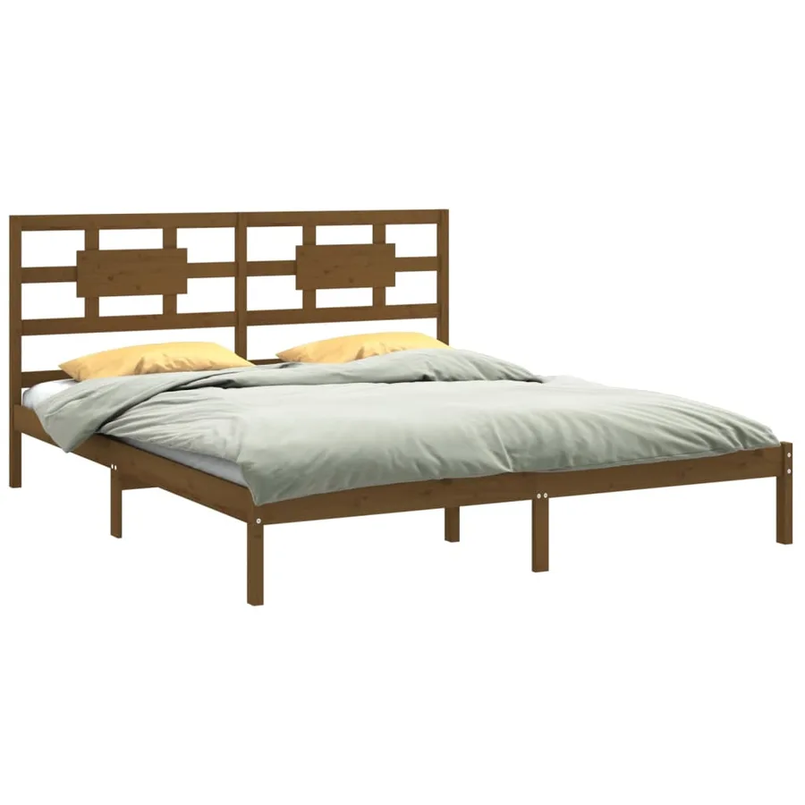 Cadre de lit sans matelas marron miel 200x200 cm bois massif - 3