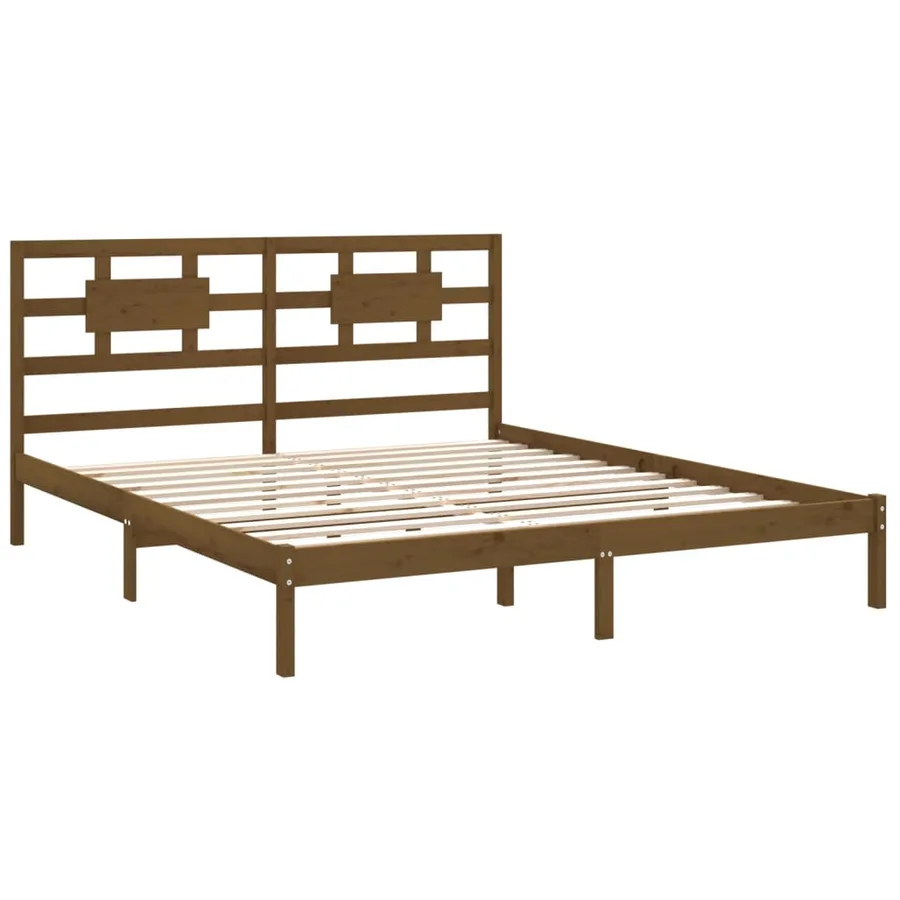 Cadre de lit sans matelas marron miel 200x200 cm bois massif - 4
