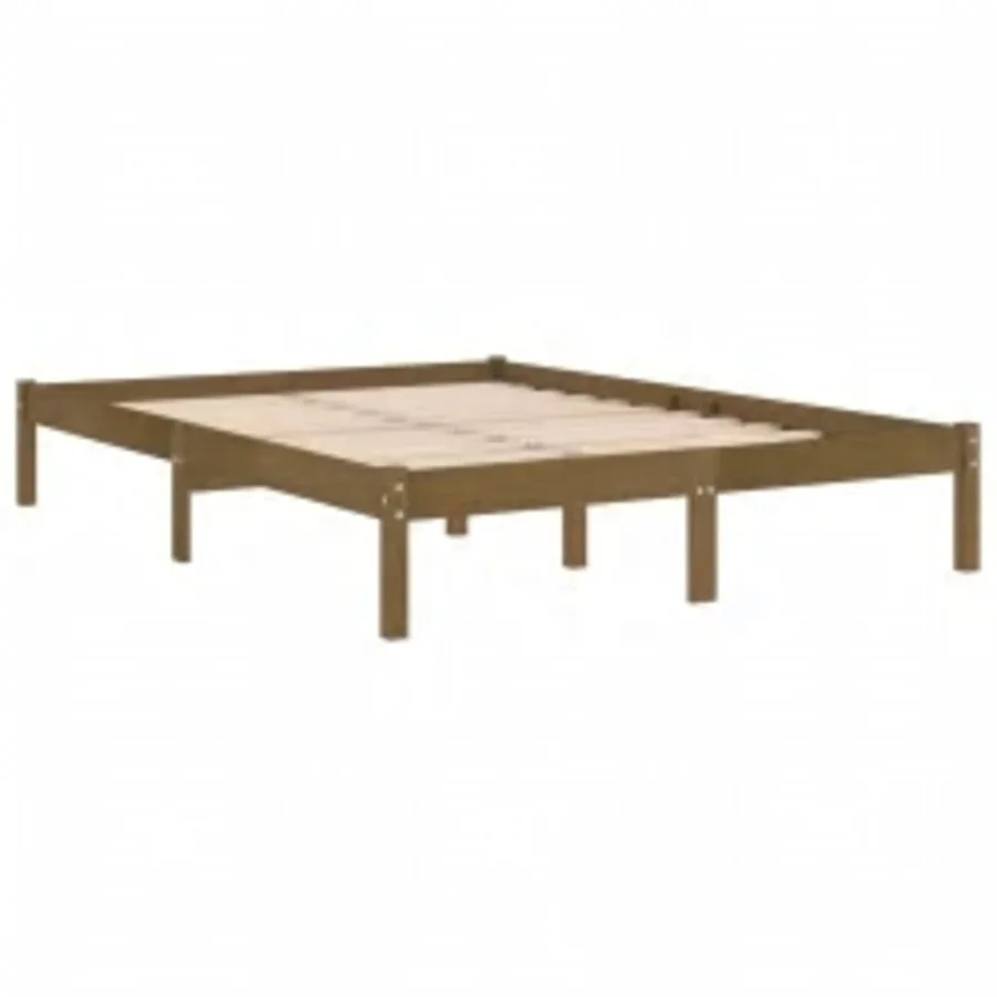 Cadre de lit sans matelas marron miel 200x200 cm bois massif - 5