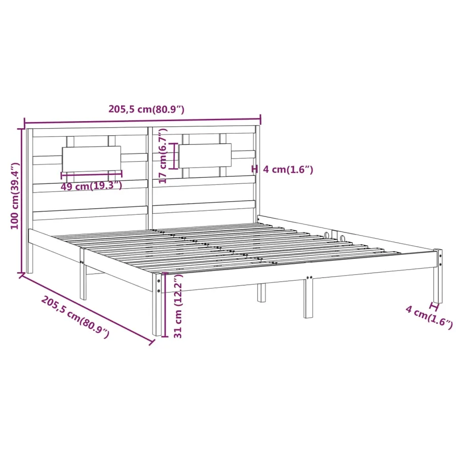 Cadre de lit sans matelas marron miel 200x200 cm bois massif - 8